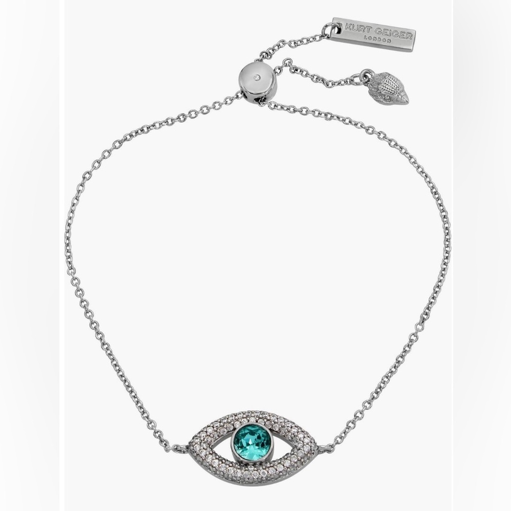 Kurt Geiger NWT stunning Crystal Slider Bracelet with Rhodium/Turq & silver